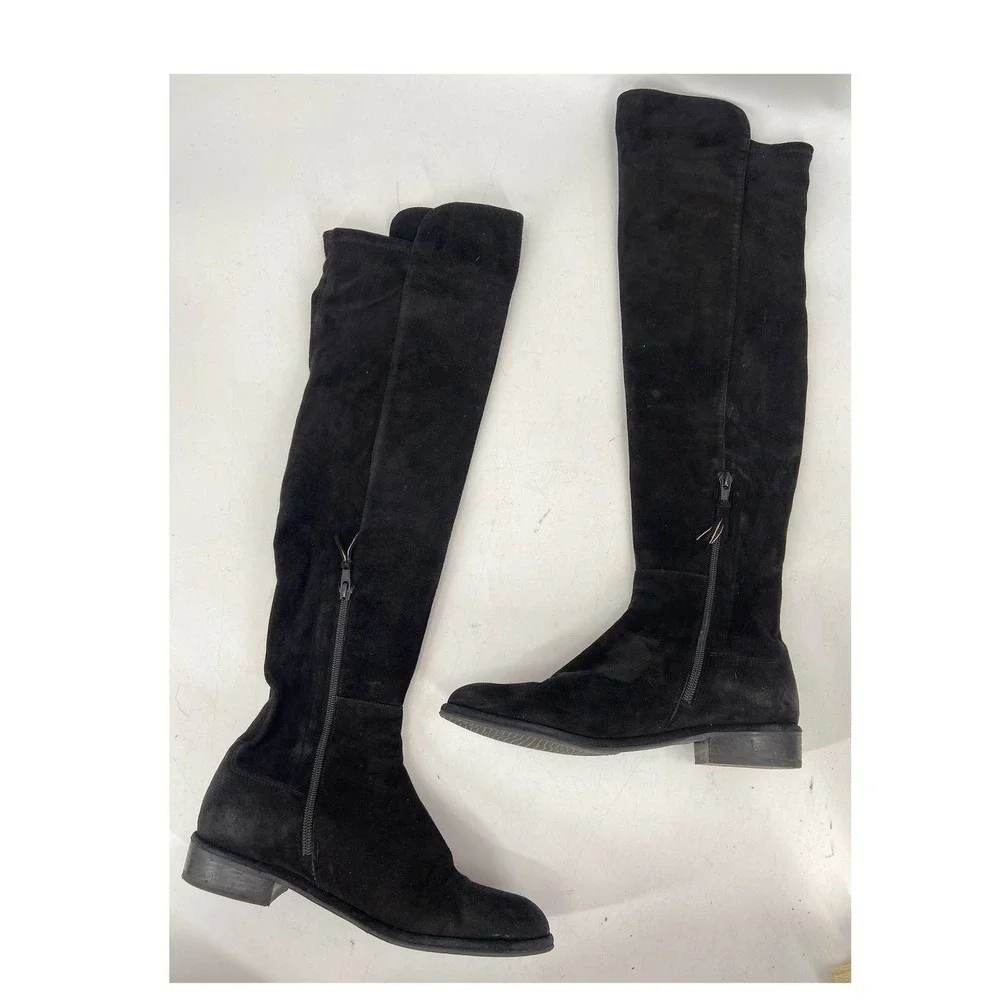 Stuart Weitzman Black Paneled Suede Leather Over-the-Knee‎ Boots Size 6.5M
